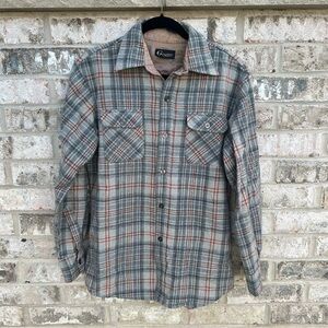 Vintage Graffiti Wool Blend Flannel Shirt Gray Red Plaid Size Medium